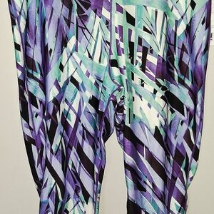 Jones New York Sport Multicolor Abstract Print Top — Teal, Purple, Black, White